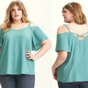 **SOLD**Teal challis cold shoukder torrid top